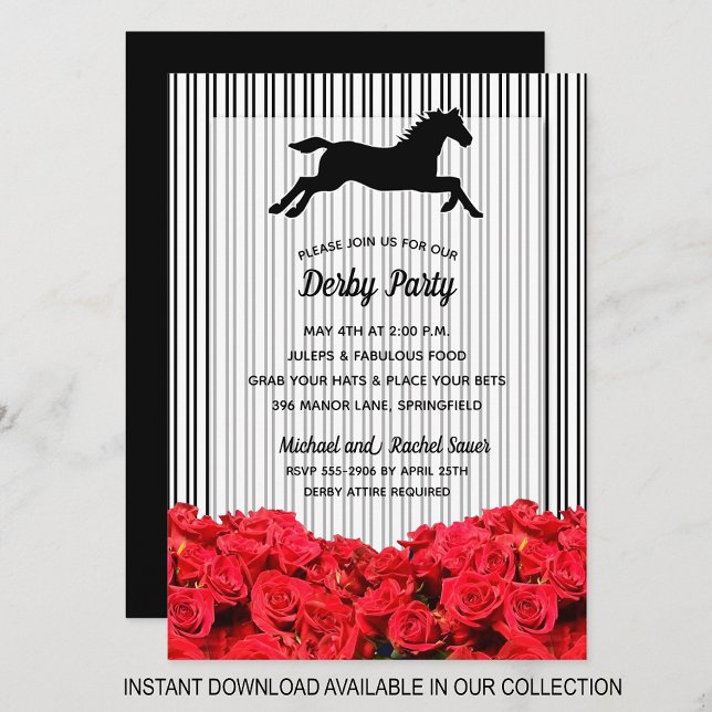 Rosas Derby Horse Racing Convites de festas (INSTANT DOWNLOAD available in our collection to send your invitations digitally.)