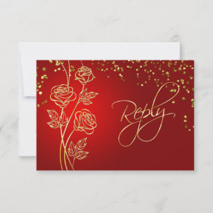 rosas Dourados em vermelho, RSVP de Casamento de C