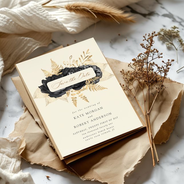 Rosas Dourados Pretos Com Aquarela Salvar A Data (Criador carregado)