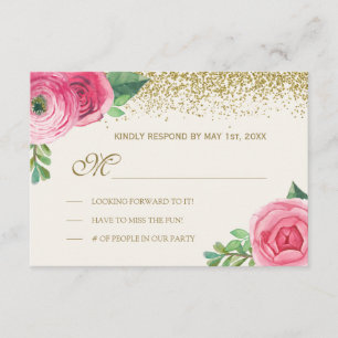 Rosas e brilho da Aquarela que Wedding RSVP