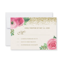Rosas e brilho da Aquarela que Wedding RSVP