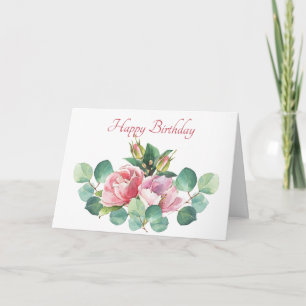 Rosas e Cartão de Aniversário Eucalyptus Watercolo