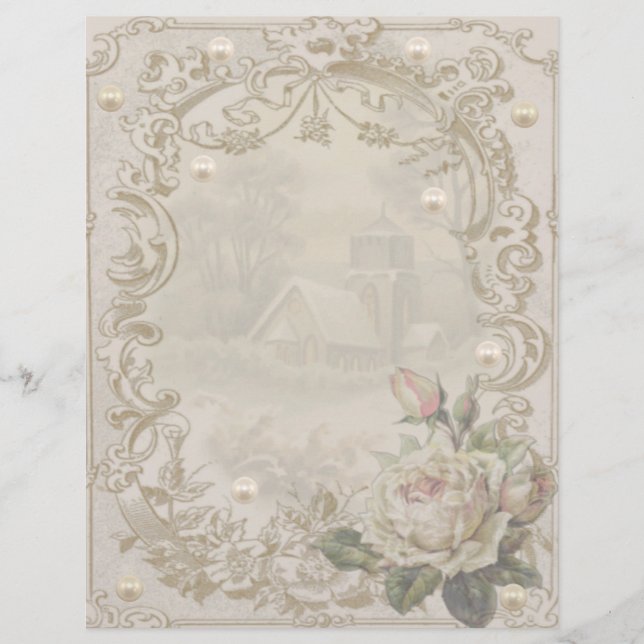 Rosas E Cena De Inverno Com Pérolas (Frente)