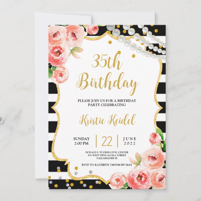 Rosas e Convite de aniversário Perl (Frente)