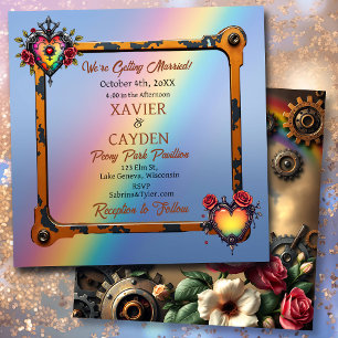 Rosas e Convite para Casamento Steampunk LGBTQ Met