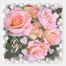 Rosas e Corações ~ Adesivos Quadrados