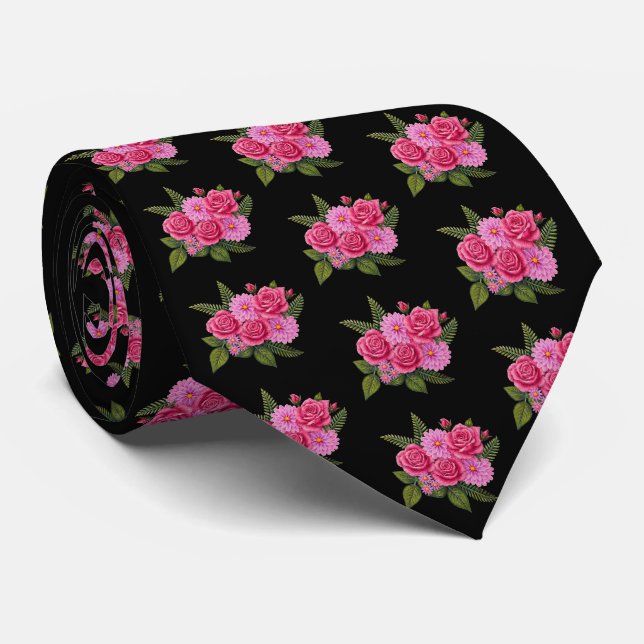 Rosas e Dahlia Gravata Preta (Rolled)