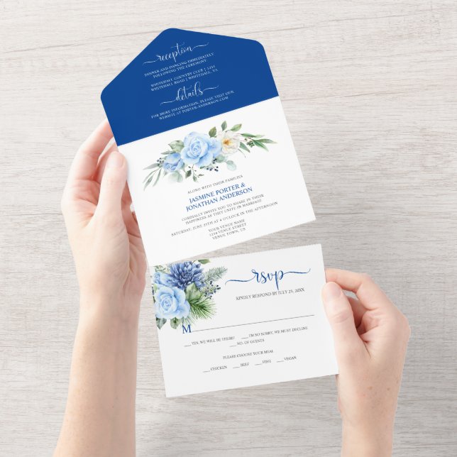 Rosas e Dálias Azuis e Brancas Casamento (Aba destacável)