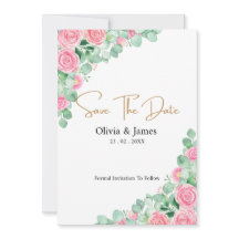 Rosas e Eucalyptus Wedding Guardar o cartão de dat