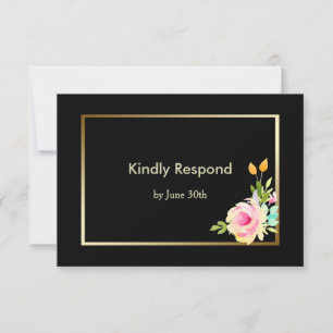 Rosas e quadro Dourado que Wedding RSVP