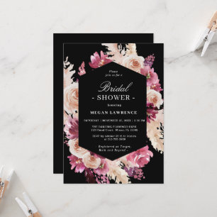 Rosas Elegante Convite Preto para Chá de panela d