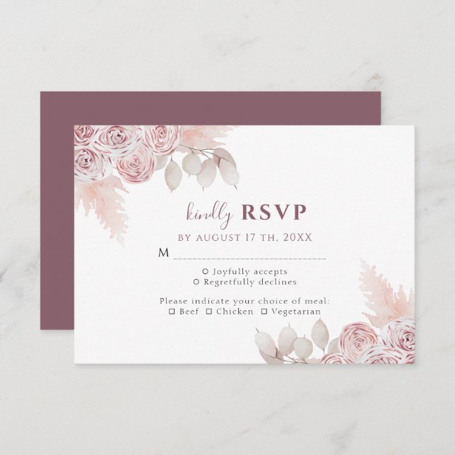 Rosas Elegantes Bege Floral de Casamento RSVP (Frente/Verso)