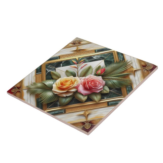 Rosas Elegantes com Folhas Decorativas no Marble (Lateral)