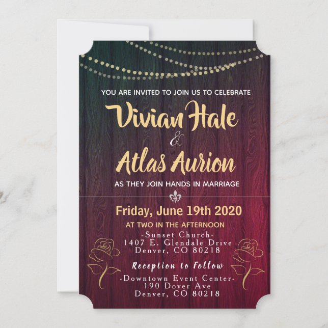 Rosas Elegantes Convites de casamento Vermelho e P (Frente)