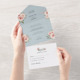 Rosas Elegantes Editáveis Casamento Azul