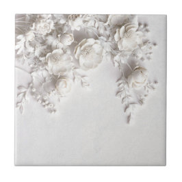 Rosas Elegantes em Relevo Branco Falso