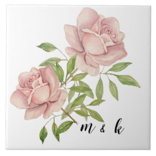Rosas em Aquarela Bege Roxo