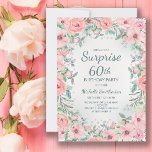 Rosas Florais Cor de Água Rosa Pérolas 60º Anivers<br><div class="desc">Surpreenda 60ª festa de aniversário de convites personalizados projetados com elegante cor-de-água rosa-rosa floral,  verde e pérolas. O texto é totalmente personalizável,  portanto,  design destes convites para qualquer pessoa de qualquer idade.</div>