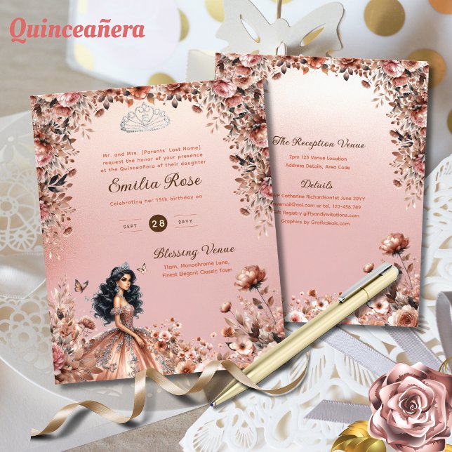 Rosas Florais de Vestido de Quinceanera Dourada ro (Criador carregado)