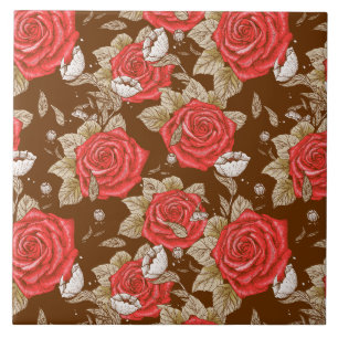 rosas florais de vintage, padrão, azulejo cerâmi