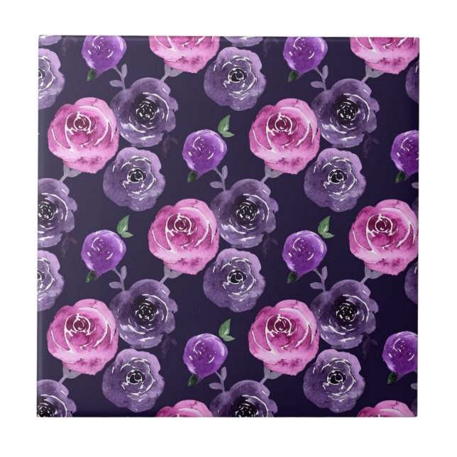 Rosas Florais em Aquarela Romântica Roxa e Rosa (Frente)