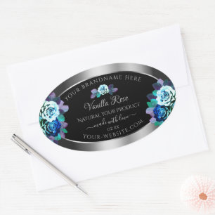 Rosas Floral Azuis Teais Etiquetas de Produto Prat