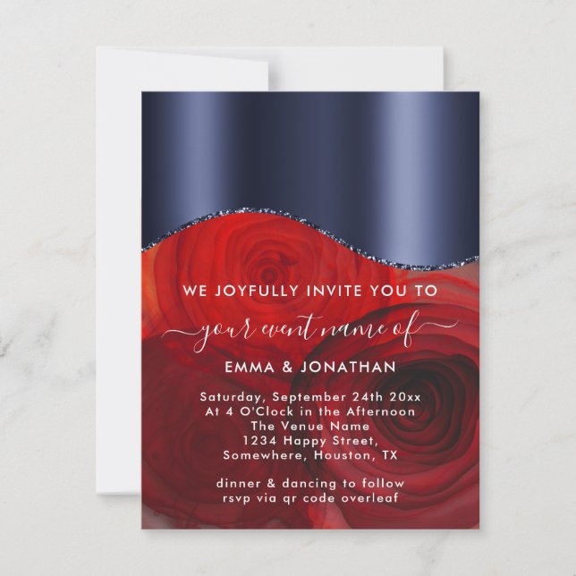 Rosas Floral Código QR Azul Marinho Vermelho (Frente)