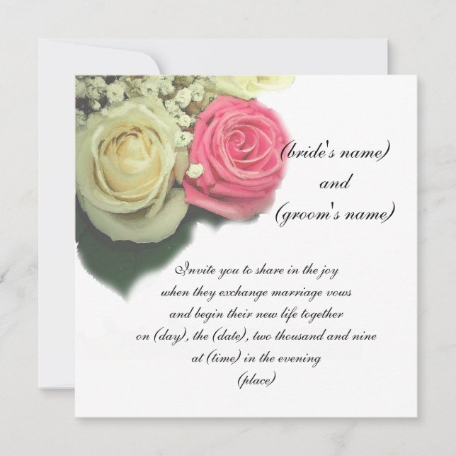 rosas, floral, convite para casamento, modelo (Frente)