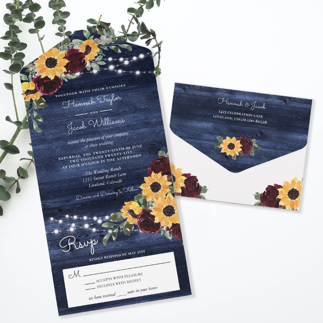 Rosas Girassóis Marinho Rústico Casamento de Madei (Criador carregado)