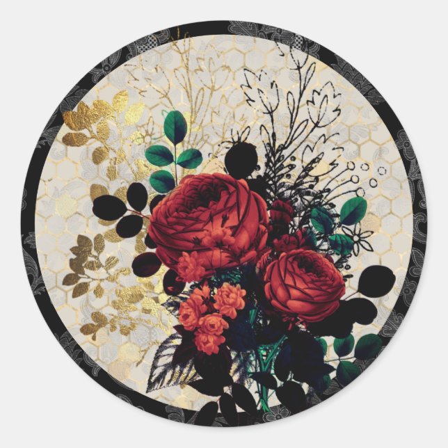 Rosas Góticos Adesivo redondo clássico (Frente)