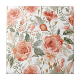 Rosas Laranja Aquarela Botânica Coral Floral