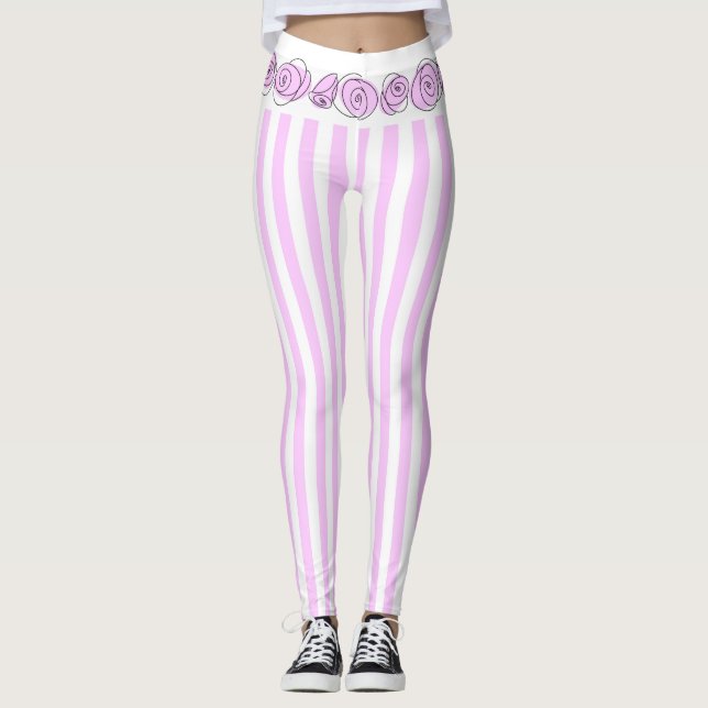 Rosas Leggings horizontais de faixa linear (Frente)