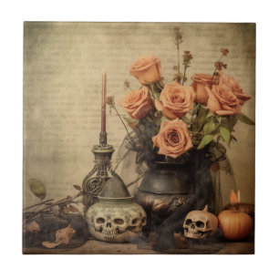 Rosas Macabras Vintage Caveiras Sépia