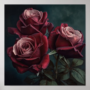 Rosas Marrons Arte Floral Impressão Poster