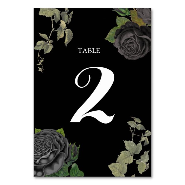 Rosas Negras de Halloween Numeração de Mesa Negra (Frente)