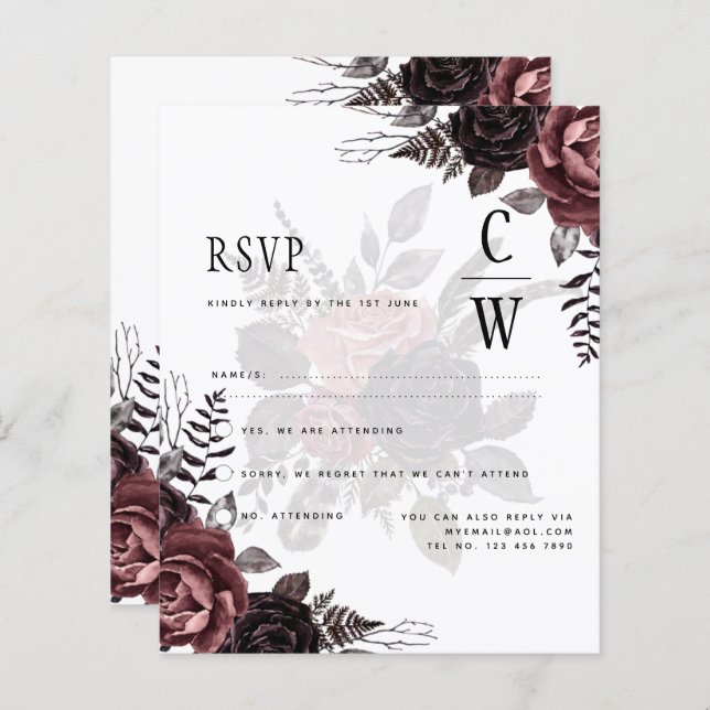 Rosas Negras Escuros de Borgonha Queda Inverno (Frente/Verso)