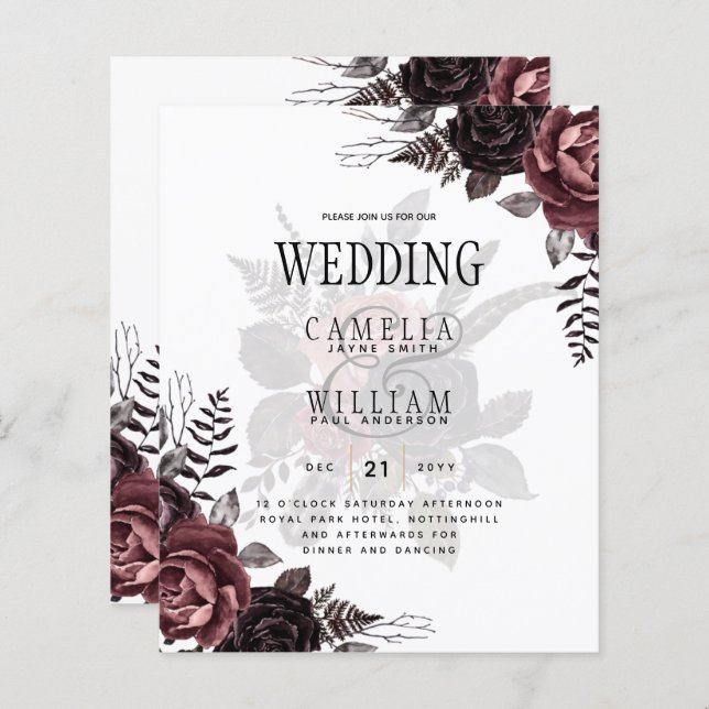 Rosas Negras Escuros de Borgonha Queda Inverno (Frente/Verso)