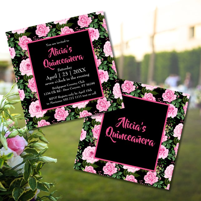 Rosas Negras Modernas Quinceañera Convite (Criador carregado)