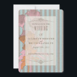 Rosas No Linen - Cartão De Convite Para Casamento<br><div class="desc">Belo design para seu dia especial. rosas suaves na areia e fundo azul listrado!</div>