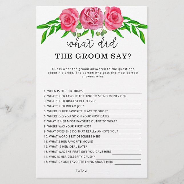 Rosas O que o noivo disse jogo de noiva (Frente)
