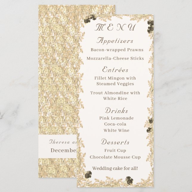 Rosas Ornamentadas Menu Simples (Frente/Verso)
