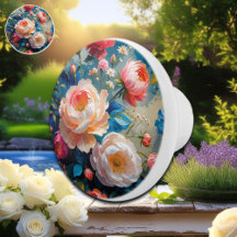 Rosas, pedras e flores selvagens em cores vibrante