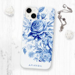 Rosas Personalizadas Belos Azul/Branco<br><div class="desc">Rosas e flores silvestres lindas e tradicionais do estilo aquarela azul/branco da China com campo de texto para seu nome ou monograma.</div>