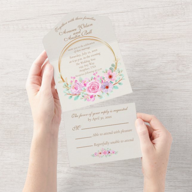 Rosas Pink Elegantes e Círculo Geométrico Dourado (Aba destacável)