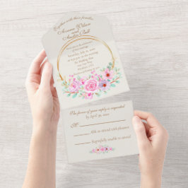 Rosas Pink Elegantes e Círculo Geométrico Dourado