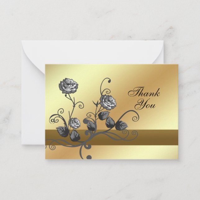 Rosas Pretas No Cartões de agradecimentos Dourado (Frente)
