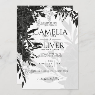 ROSAS Pretos  Elegante Convite de casamento Branco