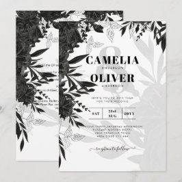 ROSAS Pretos  Elegante Convite de casamento Branco