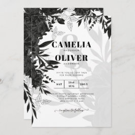 ROSAS Pretos  Elegante Convite de casamento Branco