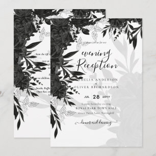 ROSAS Pretos  Elegante Convite de casamento Branco